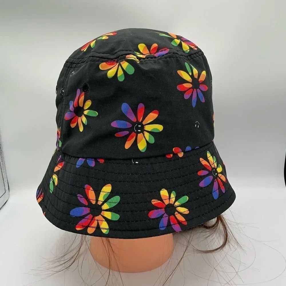 Claire’s Colorful Floral Black Bucket Hat NWT
